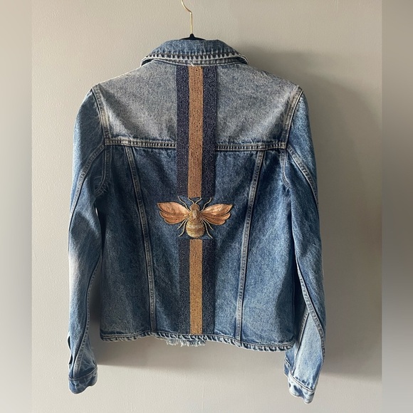 James Ascher Denim Jacket with Embroidered Bee- size M - Picture 2 of 6